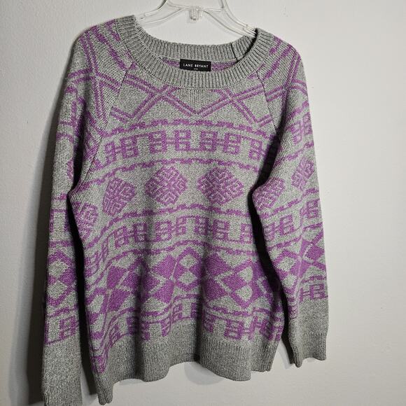 Lane Bryant Fair Isle Sweater Knit Pullover Gray Lavender All Over Design 18-20 - Picture 1 of 7